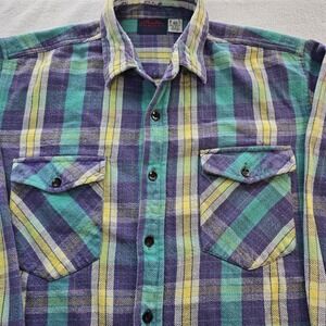 Vintage Dakota Flannel Shirt XLT Tall Purple Teal Plaid 90s Grunge Heavyweight